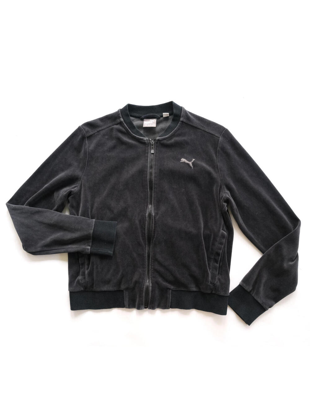 Puma Jacket Women's Size L Dark Gray Faux Velvet / Suede Full Zip Pockets